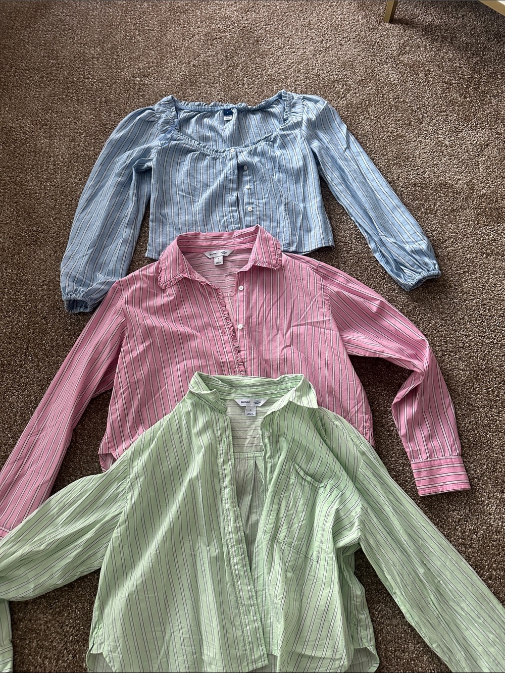 Old Navy women’s Striped Button-Front Tops in Blue, Pink & Green - Picture 1 of 1